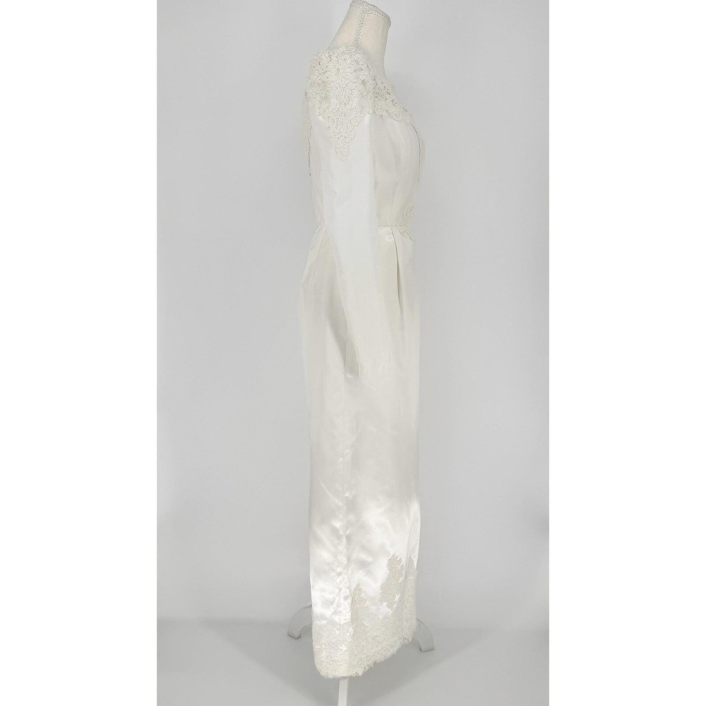 Vintage 90s Satin Lace Wedding Dress S Off Shoulder Long Sleeve Minimalist - Picture 8 of 15